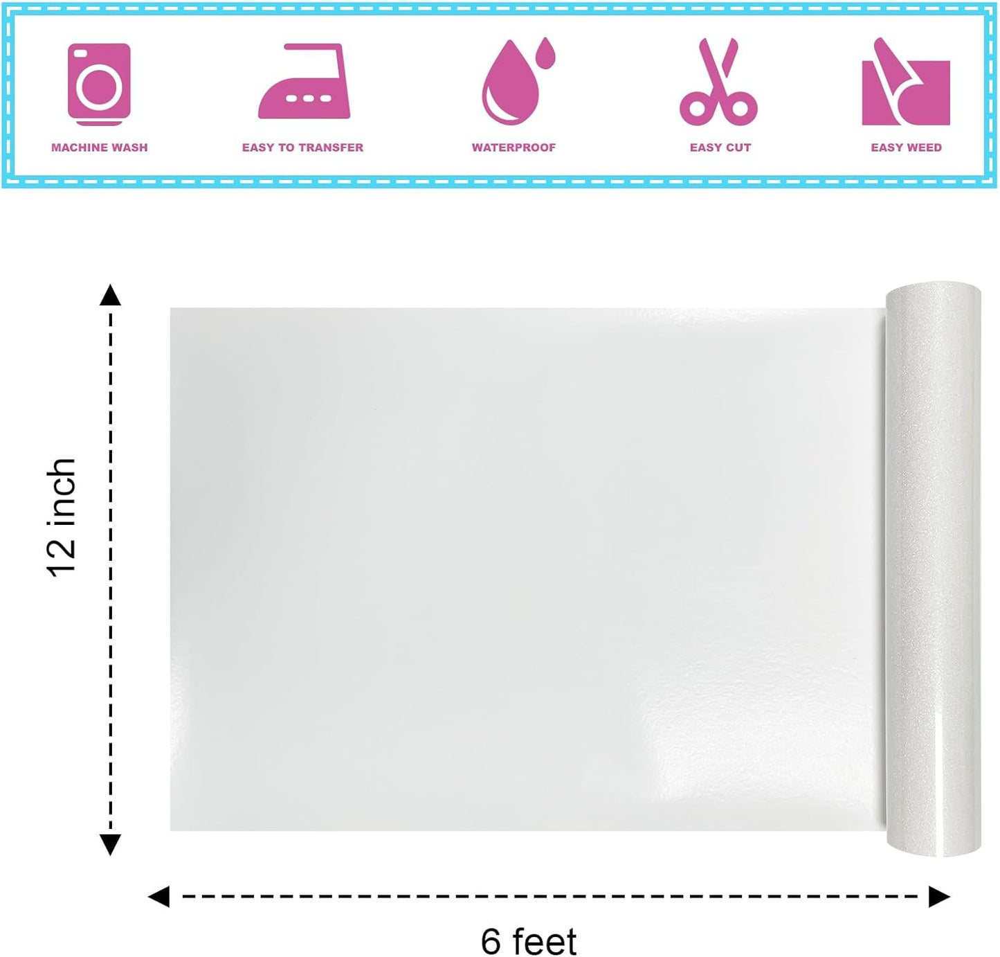 Rainbow White Glitter Heat Transfer Vinyl 12Inch*6FT Glitter Iron on Vinyl for T Shirts Easy to Cut and Weed Compatible with All Cutter Machines HTV Vinyl Iron onfor Cricut (Rainbow White)