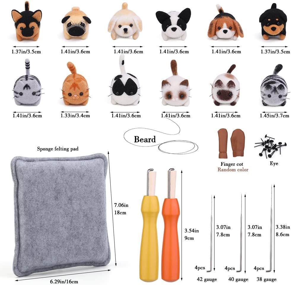 Mayboos Needle Felting Kit, 12 Pieces Doll Making Wool Needle Felting Starter Kit with Instruction, Felting Foam Mat and DIY Needle Felting Supply for DIY Craft Animal Home Decoration