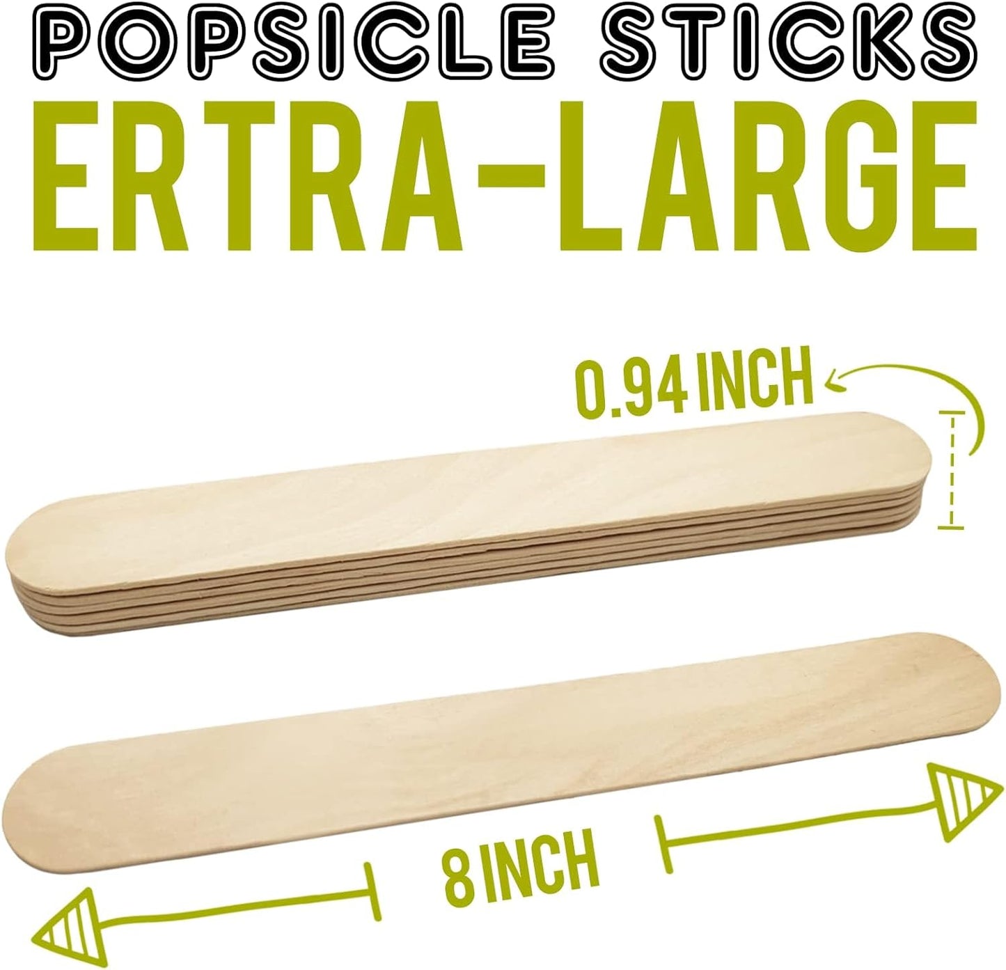 WISYOK 8 inch Popsicle Sticks, 500 Pcs Jumbo Wood Craft Sticks, Fan Handles, Large Popsicle Sticks for Crafts, Wedding Programs, Great for DIY Creative Designs