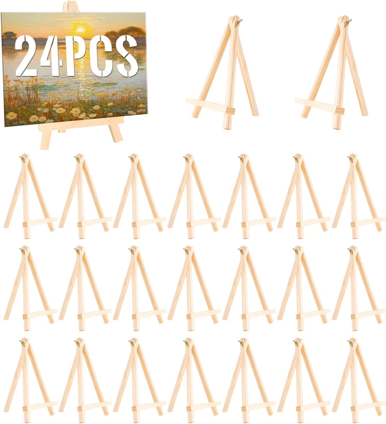 24 Pack 9 Inch Wooden Display Stand, Wooden Tripod Holder Stand, Painting Stand, Used for Displaying Business Cards and Photos, Student Desktop Easel for Painting