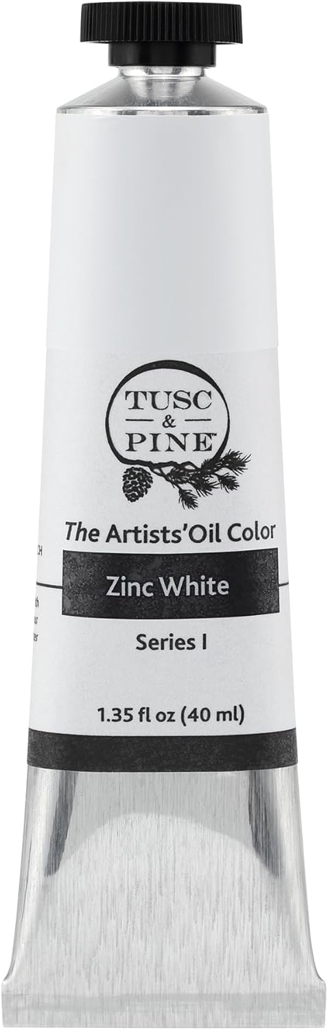 Tusc & Pine Artist Oil Paint - Zinc White, 40 ml, Non-Yellowing, Rich & Creamy Consistency, Maximum Pigment Load, Small Batch Milled Oil Paints Made in the USA for Professional Artists