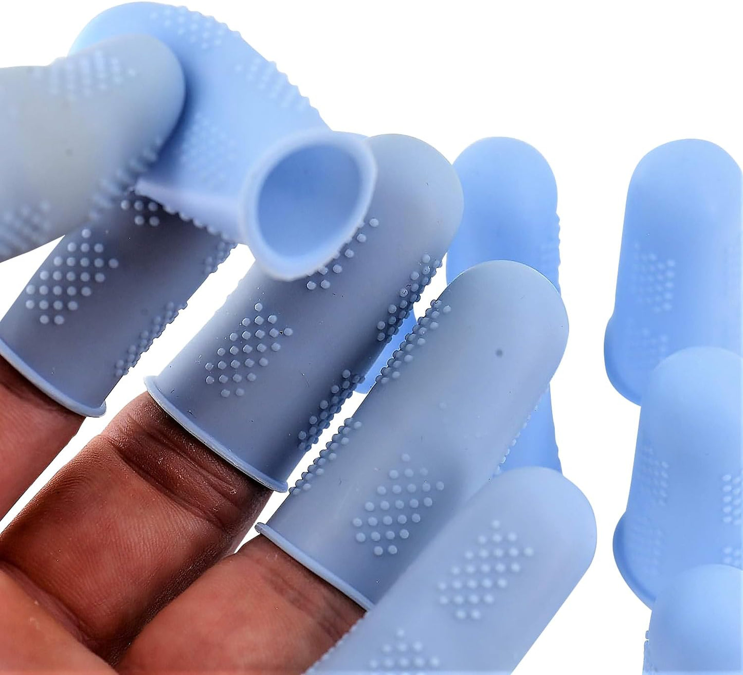 Finger Protectors [Flex Series - 12-Pack] Silicone Non-Stick Finger Covers [Cerulean - Small (6) / Medium (6)] for Hot Glue/Sewing/Wax/Rosin/Resin/Honey/Adhesives/Scrapbooking
