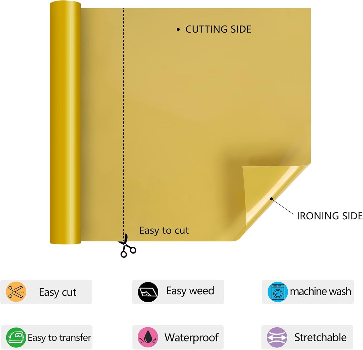 RENLITONG Gold HTV Iron on Vinyl 12Inch by 50ft Roll - Easy to Cut & Weed for Heat Vinyl Design
