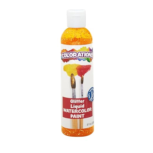Colorations Liquid Glitter Watercolor Paint, 8 fl oz, Orange, Non-Toxic, Painting, Kids, Craft, Hobby, Fun, Water Color, Posters, Cool Effects, Versatile, Gift