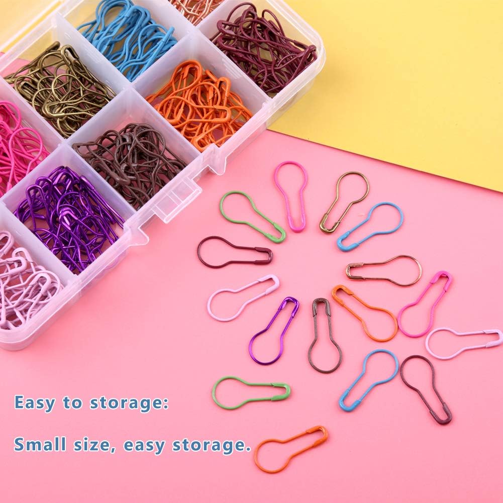 Mayboos 300 Pieces Safety Bulb Pins,10 Colors Calabash Crochet Stitch Markers, Metal Safety Pins for Knitting and DIY Project with Storage Box