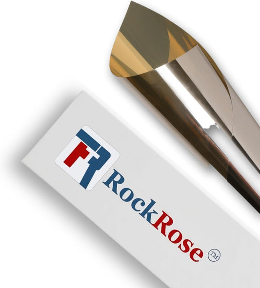 Rockrose Professional Window Tint for Home – One Way Privacy Window Film for Home Offices Heat Blocker Reflective Adhesive Mirror Tint with 99% UV Block – Gold-Silver 24in x 25FT