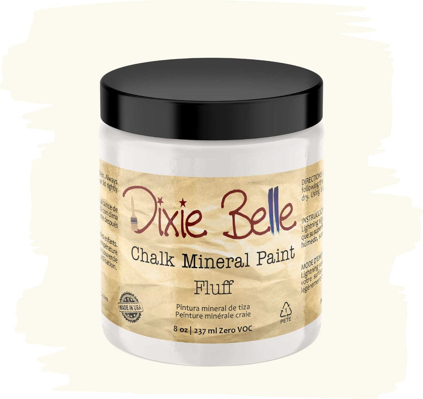Dixie Belle Paint Company Chalk Finish Furniture Paint - Fluff (8oz) - Matte Soft White Chic Chalk Mineral DIY Furniture Paint