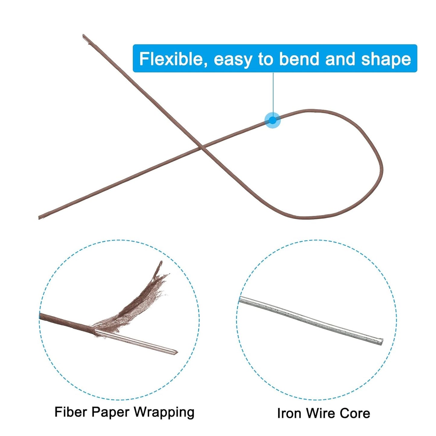 PATIKIL 16 Gauge 16" Floral Stem Wire, 100 Pcs Paper Wrapped Iron Artificial Flower Stem Accessories for DIY Bouquet Stem and Craft Decoration, Brown