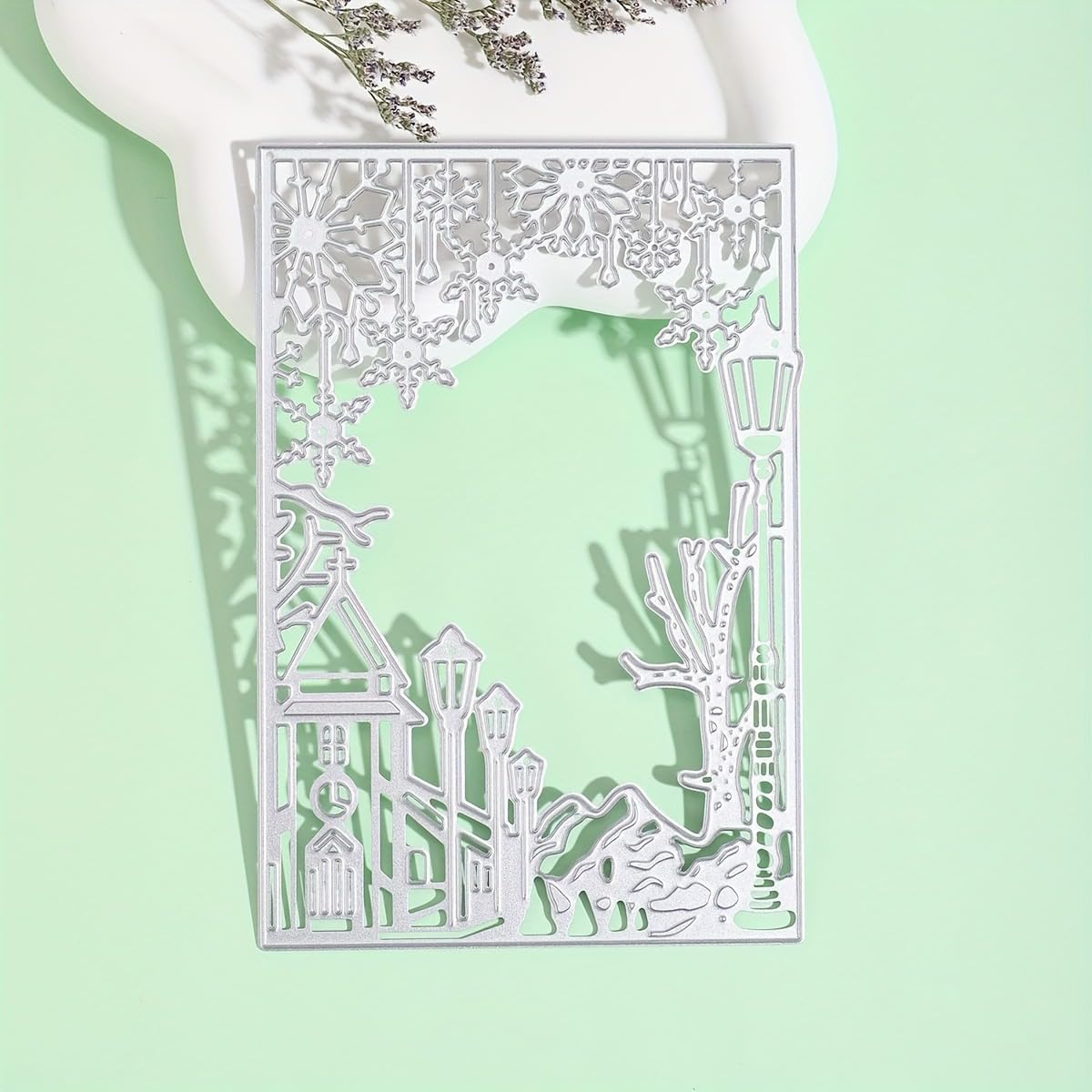 Lapoo Festivals Metal Cutting Die for Scrapbooking - Durable, Cut Stencils for DIY Scrapbook Photo Album Decorative Paper Card, Card Making Supplies, Embossing (Snowflake Street View 3.9 x 5.7 in)