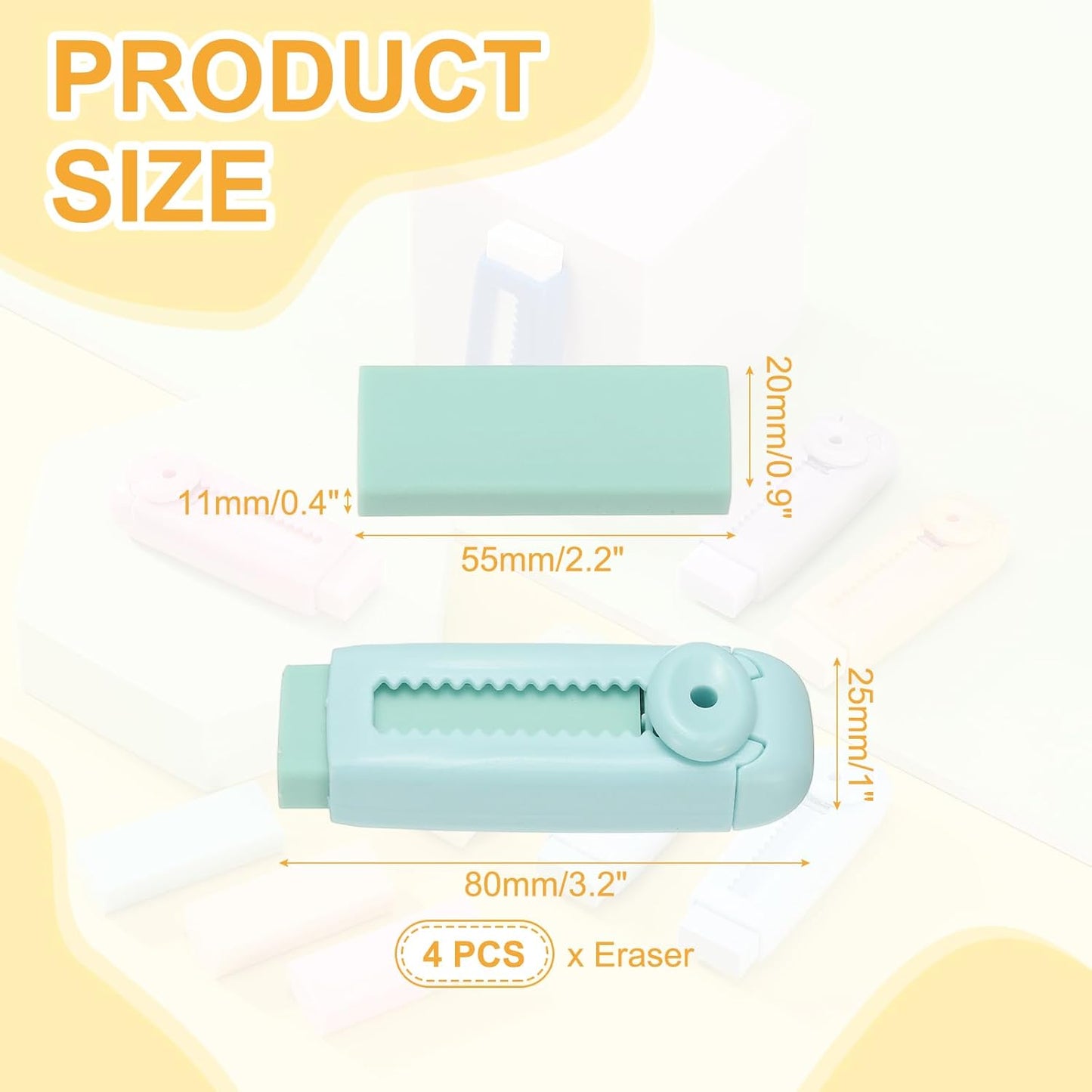 PATIKIL 4 Pack Erasers, Sliding Retractable Eraser Push Pull Cute Pencil Erasers Soft Large Easy to Clean with Plastic Sleeve for Sketching Drawing Artists Teacher Pencils, Green