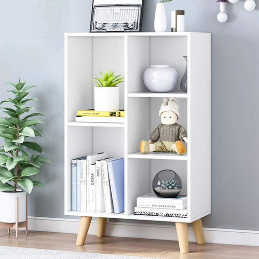 IOTXY Wooden Open Shelf Bookcase - 3-Tier Floor Standing Display Cabinet Rack with Legs, 5 Cubes Bookshelf, Warm White