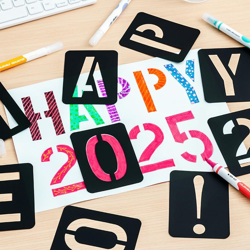 42 Pcs 3 Inch Alphabet Letter Stencils Symbol Numbers Stencils, Reusable Plastic Letter Template Set for Drawing on Wood, Wall, Glass, Porch, Fabric, Rock, Sign and Craft Decoration (Black)