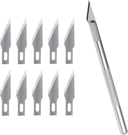 WA Portman Hobby Knife Set – 1pc Precision Craft Knife Set with 10 SK5#11 Steel Hobby Blades – Art Cutter Tool for Paper, Vinyl, Leather, Plastic, Fabric, Wood – Essential DIY and Craft Supplies