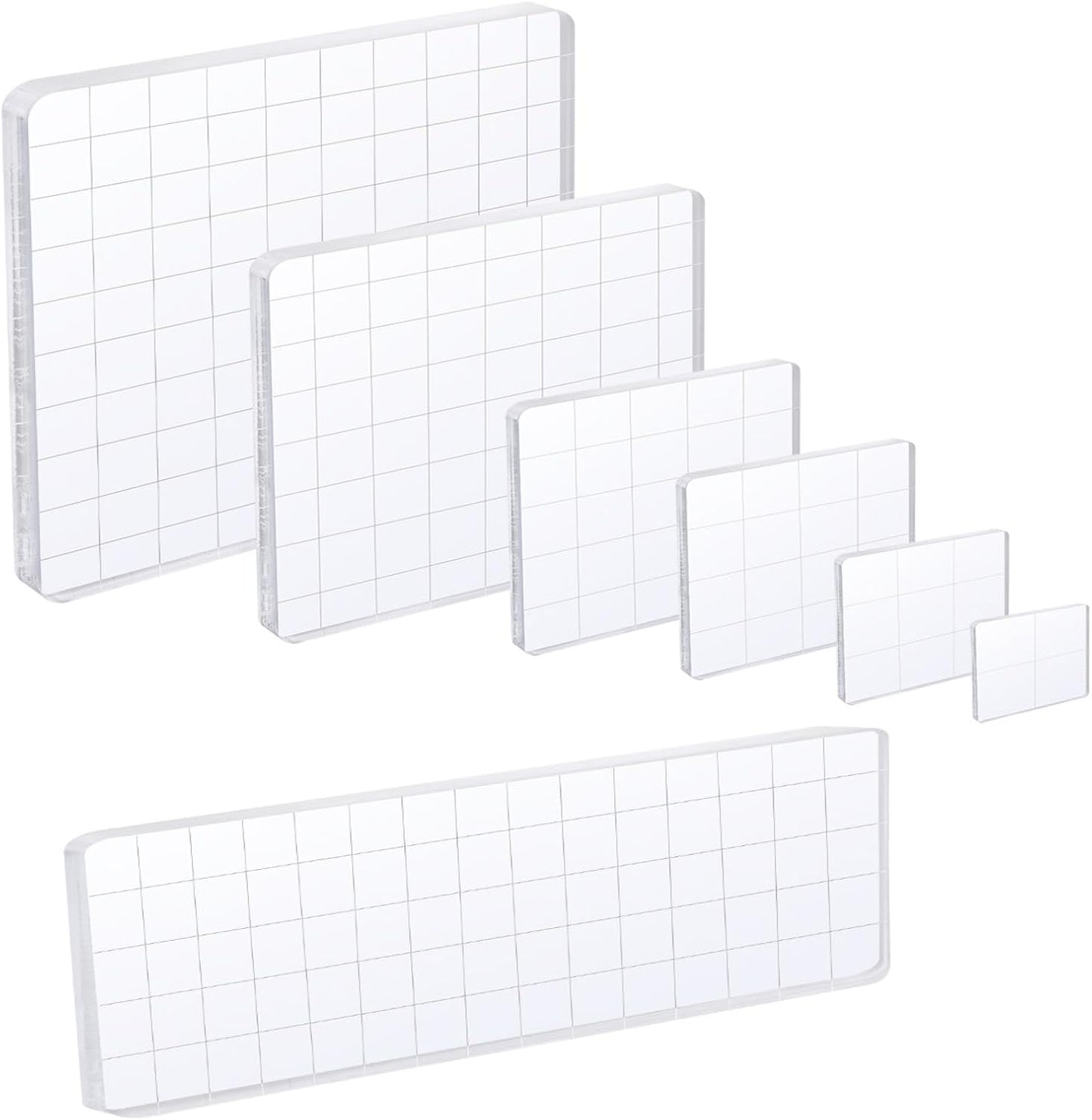 UCEC 7 Pieces Acrylic Stamp Block Clear Stamping Tools Set with Grid Lines Stamps for Crafting, Scrapbooking & Stamping Supplies Card Making, Assorted Sizes