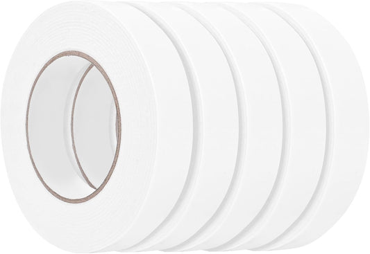 Double Sided Foam Tape 1In x 16.5FT 5 Pack, Mounting Tape Heavy Duty, Strong Adhesive Weatherproof Seal Strips for DIY Craft Picture Poster, Car & Gap Filling Mountings, Home Office Decor (White)