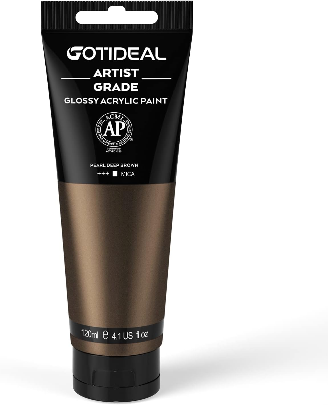 GOTIDEAL Metallic Acrylic Paint Pearl Deep Brown Tubes(120ml, 4.1 oz) Non Toxic Non Fading,Rich Pigments for Painters, Adults & Kids, Ideal for Canvas Wood Clay Fabric Ceramic Craft Supplies