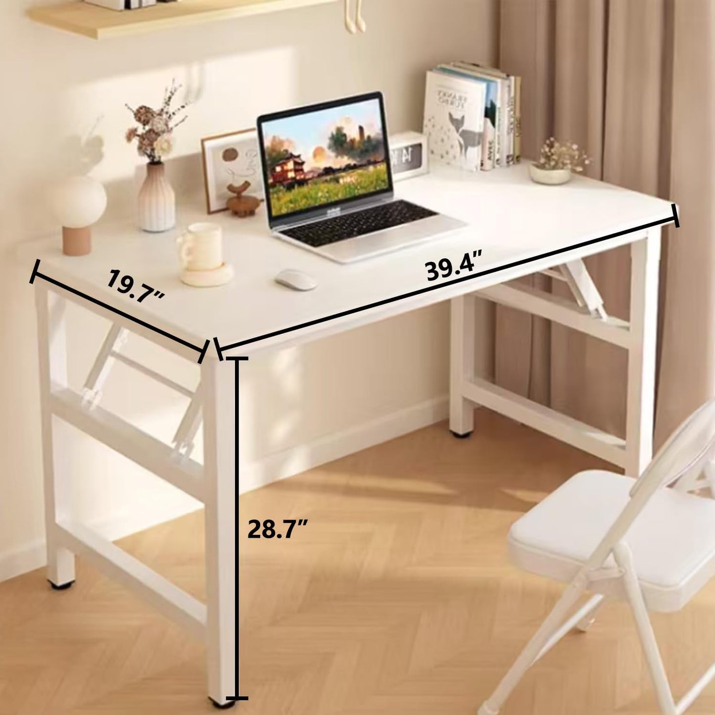 39.4 Inch Foldable Desks for Small Spaces,Foldable Desk No Assembly,Small Table for Bedroom,Black.
