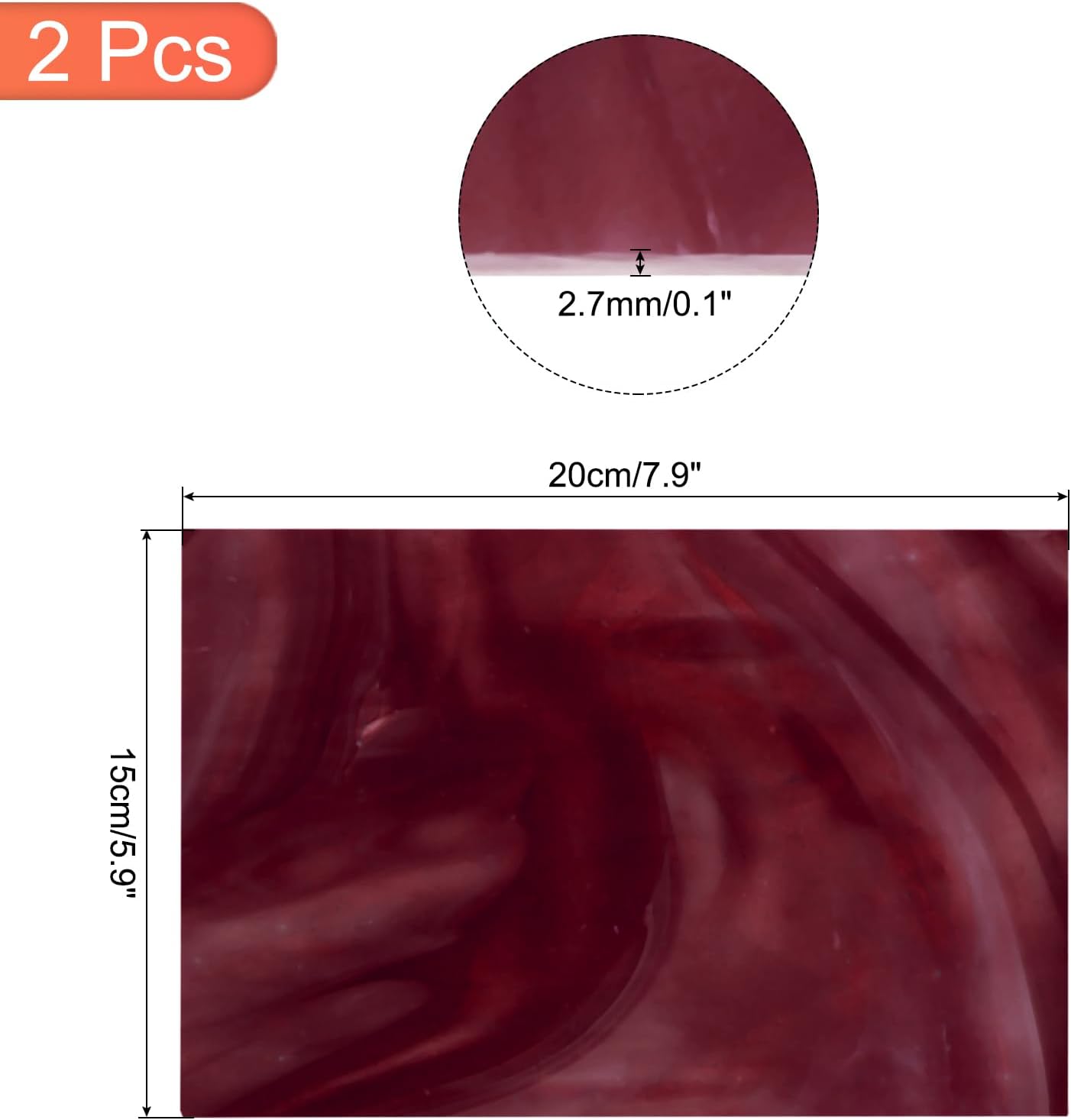 MECCANIXITY 2 Pcs Stained Glass Sheet Mosaic Tile 7.9 Inch x 5.9 Inch Dark Red Stained Glass Sheets for Crafts DIY Art Project