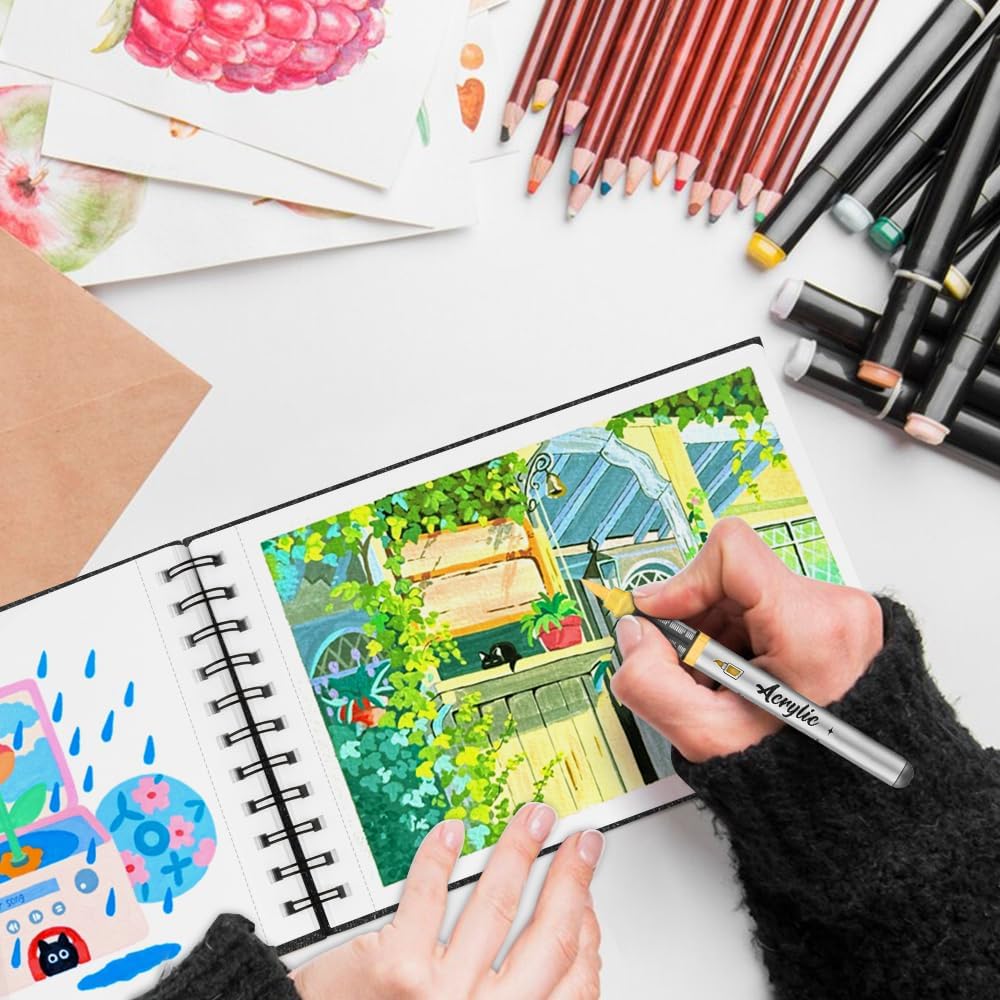 8.3x5.8 Sketch Book, Top Spiral Bound Sketch Pad, 60sheets 92lb/150gsm Bright White Paper, Acid-Free Mixed Media Paper for Painting, Dawing & Art Supplies. B-Black