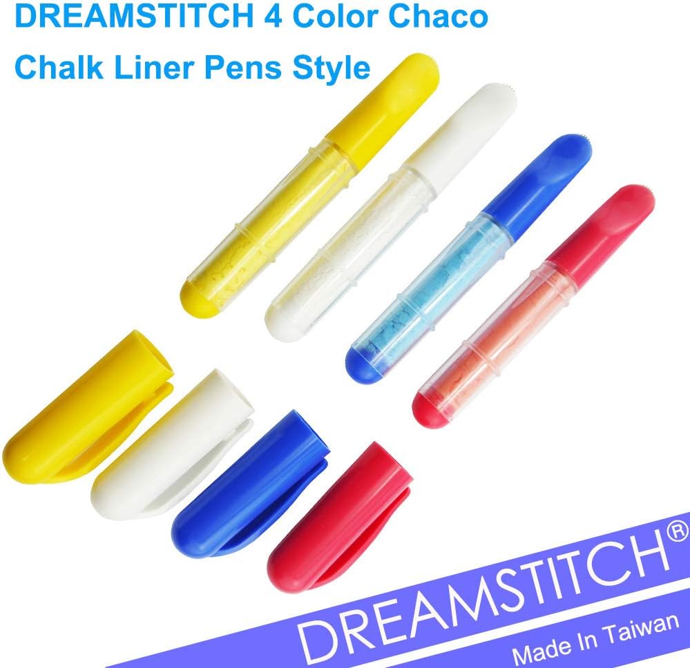 DREAMSTITCH 4 Color Chaco Chalk Liner Pens Style - Needle Felting Tool Chaco Chalk Marker Sewing Tools - White, Red, Blue, Yellow - 4-Color Chaco Pen