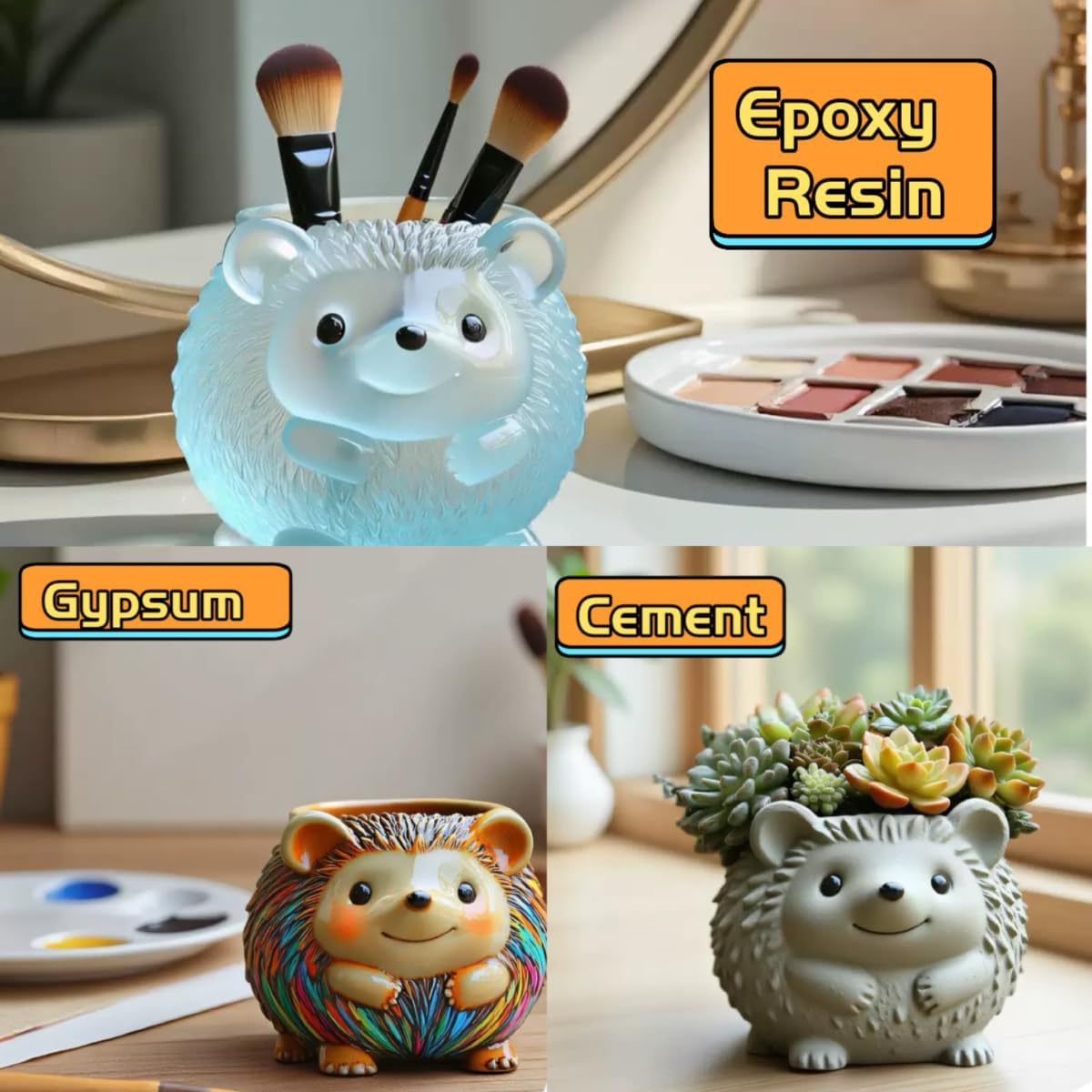 Animal Resin Molds Silicone 3D Cute Hedgehog Epoxy Resin Plaster Candle Holder Wax Molds for Candle Making, Art Crafts DIY Unique Display Home Decor