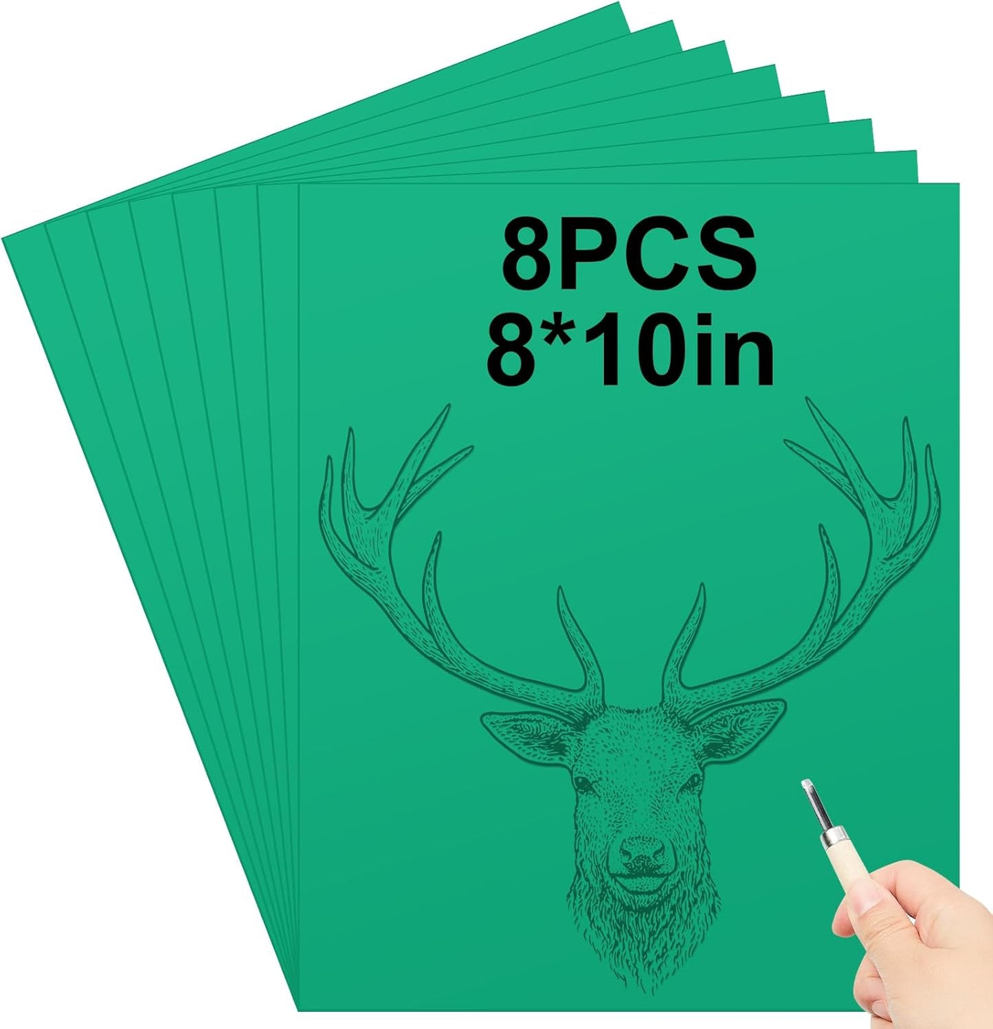 Yeaqee 8 Pcs 8 x 10 Inch Linoleum Block Rubber Carving Block Soft Linocut Blocks Large Linoleum Sheet Unmounted Lino Plates for Engraving Art Project Printmaking Artist Studio Supplies, Green