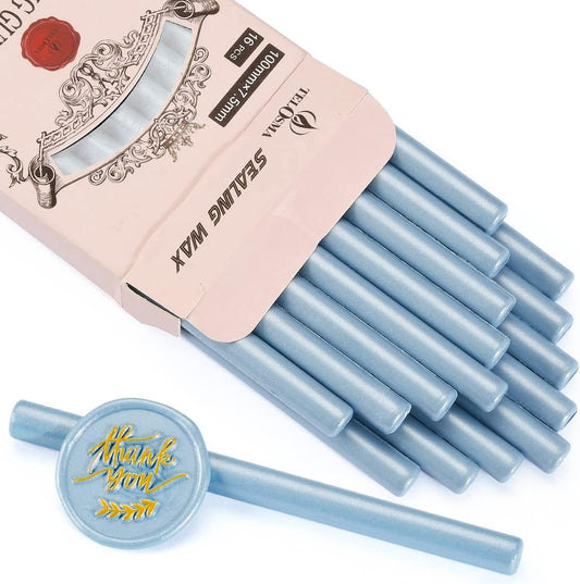 16 PCS Dirty Blue Small Glue Gun Sealing Wax Sticks for Mini Glue Gun, Make Seals for Wedding Invitations/Thanks Card/Envelopes/Teenager Boys Xmas Gift Wrapping/Baby Shower Card Gifts