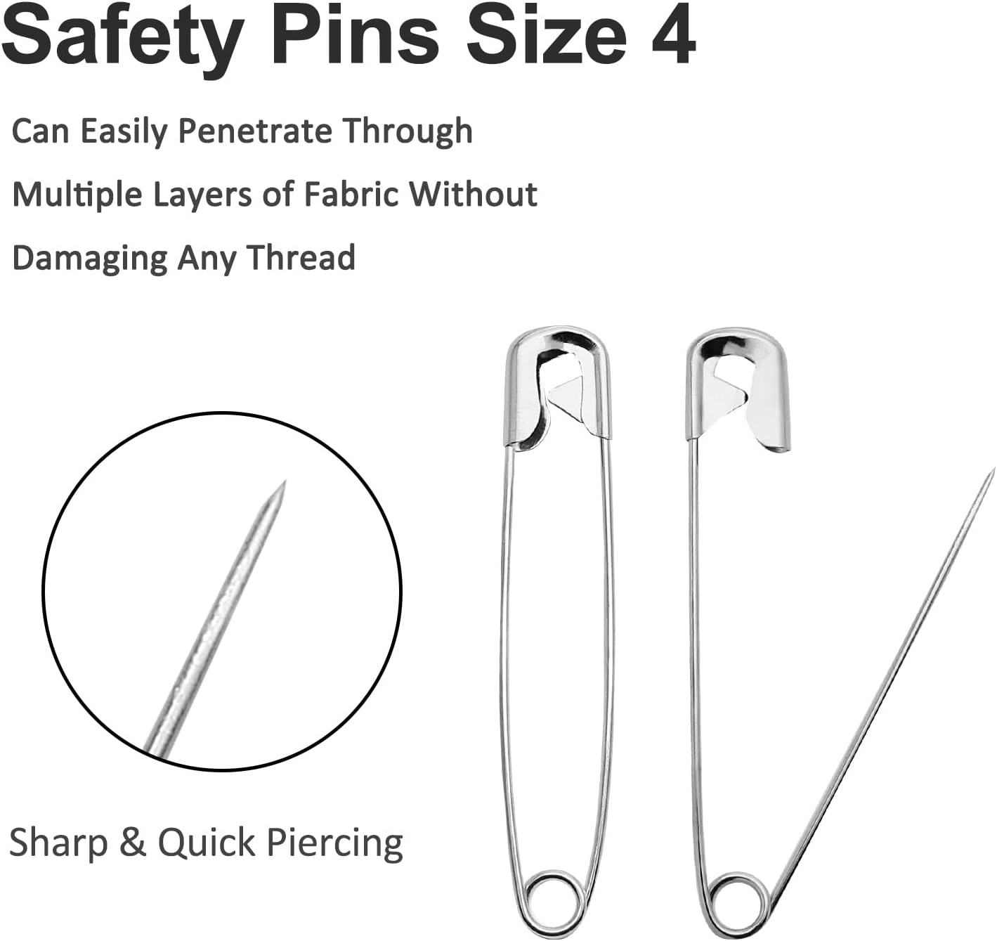 200 PCS 55mm / 2.2 Inch Safety Pins Heavy Duty Quilting Pins, Large Safety Pins Size 4, Silver Metal Sewing Pins, Big Safety Pins for DIY Crafts Jewelry Making Baby Clothing (Nickel Plated)