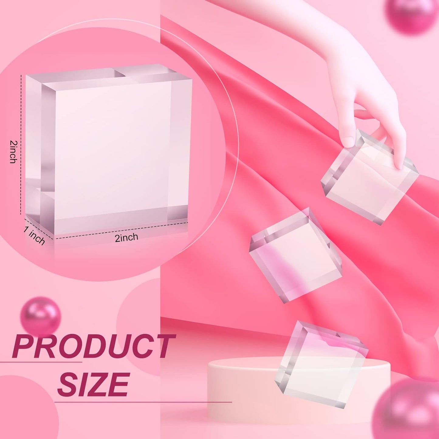 Remerry 8 Pieces Acrylic Display Block 2 x 2 x 1 Inch Clear Polished Acrylic Square Display Cube Block Stand Holder for Rings Jewelry Ornaments