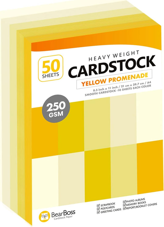 Yellow Colored Cardstock Thick Paper 50 Sheets, 8.5" x 11" Heavyweight 92lb Cover Card Stock for Crafts and DIY Cards Making