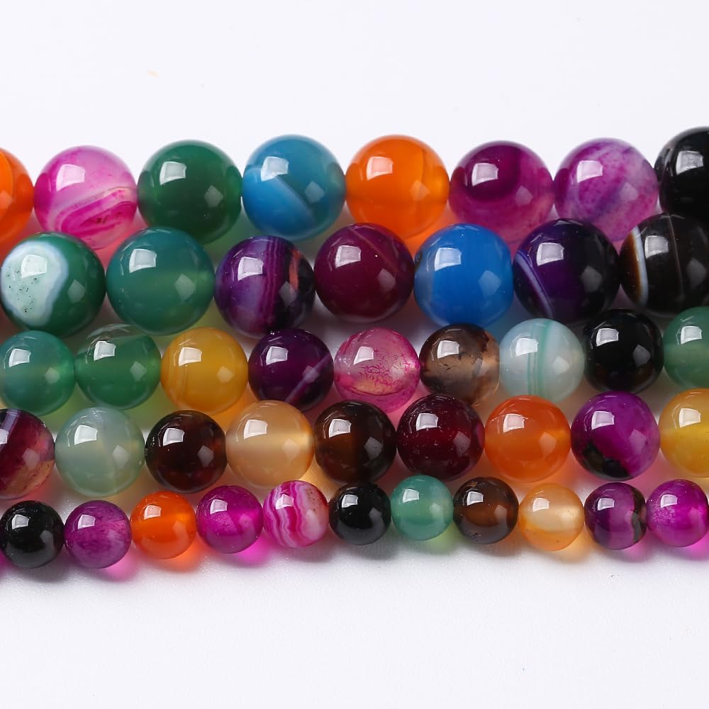 32pcs 12cm Natural Multicolor Stripe Agate Beads for Jewelry Making Natural Stone Energy Healing Beads DIY Bracelet Necklace 15" (12mm, Multicolor Stripe Agate)