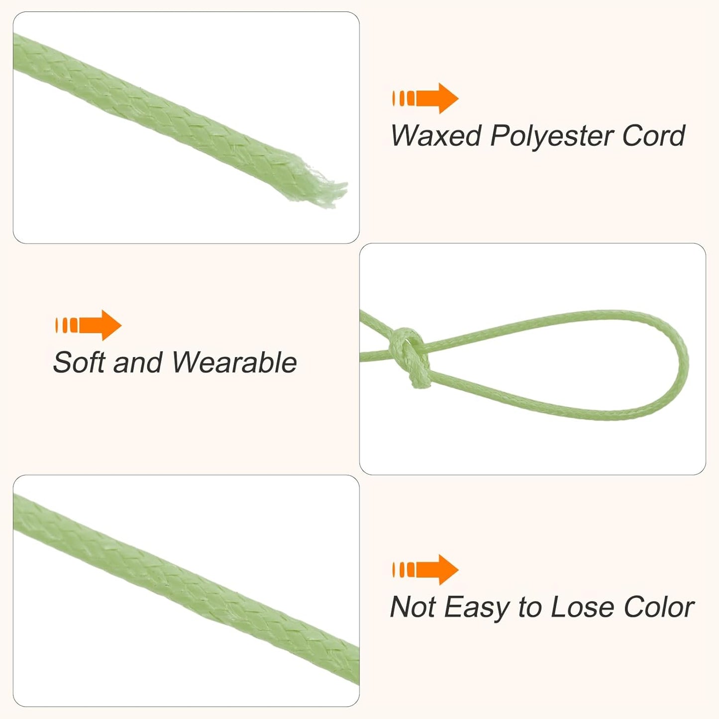 MECCANIXITY Waxed Cord 1.5mm Waxed Polyester Cord 175 Yard Wax String for Bracelet Making,Necklaces, Beading,Jewelry Making and DIY Crafts(Grass Green)