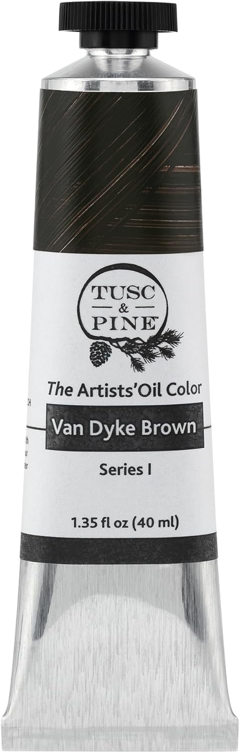 Tusc & Pine Artist Oil Paint - Van Dyke Brown, 40 ml, Non-Yellowing, Rich & Creamy Consistency, Maximum Pigment Load, Small Batch Milled Oil Paints Made in the USA for Professional Artists