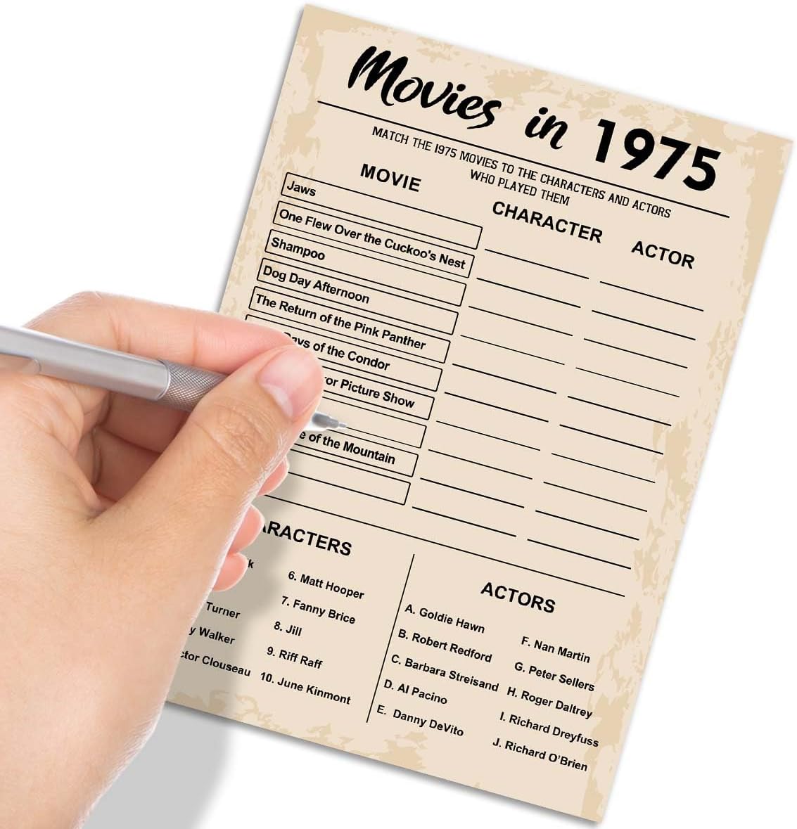 50th Birthday Party Games, Movie in 1975 Games, Birthday Party Supplies for Adults, Fun 1975s Party Game，Pack of 30 Cards