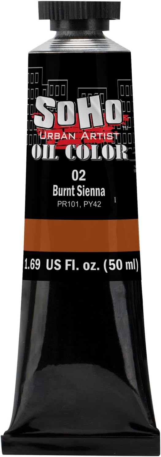 Soho Urban Artist Oil Paint - Burnt Sienna, 50 ml Tube - Best Valued Oil Colors for Painting, Excellent Pigment Load