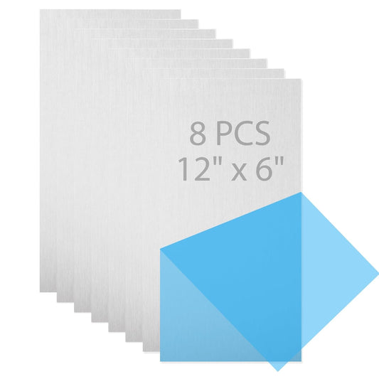 8 Pack 6061 T651 Aluminum Sheet Metal 6 x 12 x 1/32 Inch (0.8mm) Aluminum Plate Covered with Protective Film, 1MM Heat Treatable Rectangle Aluminumm Metal Plate Engraving Blanks for Crafting