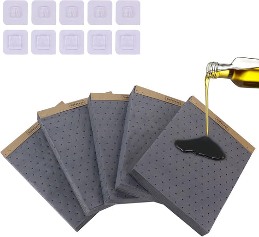 20 * 5 PCS Oil Absorbent Pads with Hanging Hooks - 10"x13" Reusable Liquid Spill Mats for Garage & Workshop - Super Absorbent Leak Control Pads (Grey, Boxed)