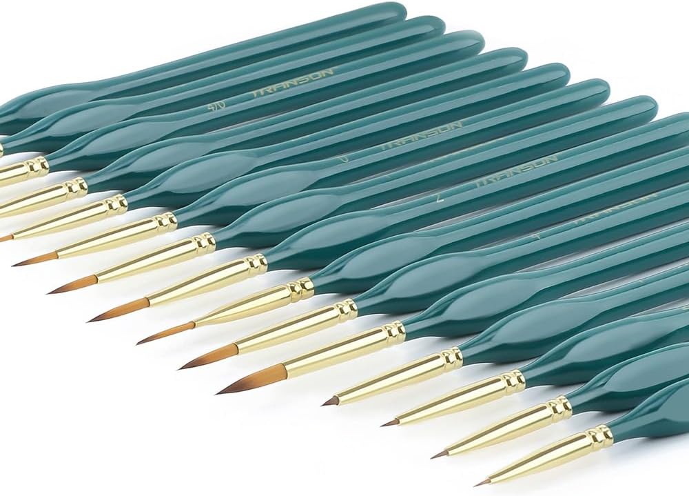 Transon 15-Piece Fine Detail Miniature Painting Brush Set for Acrylics, Watercolors, Crafts, Rocks & Face Painting