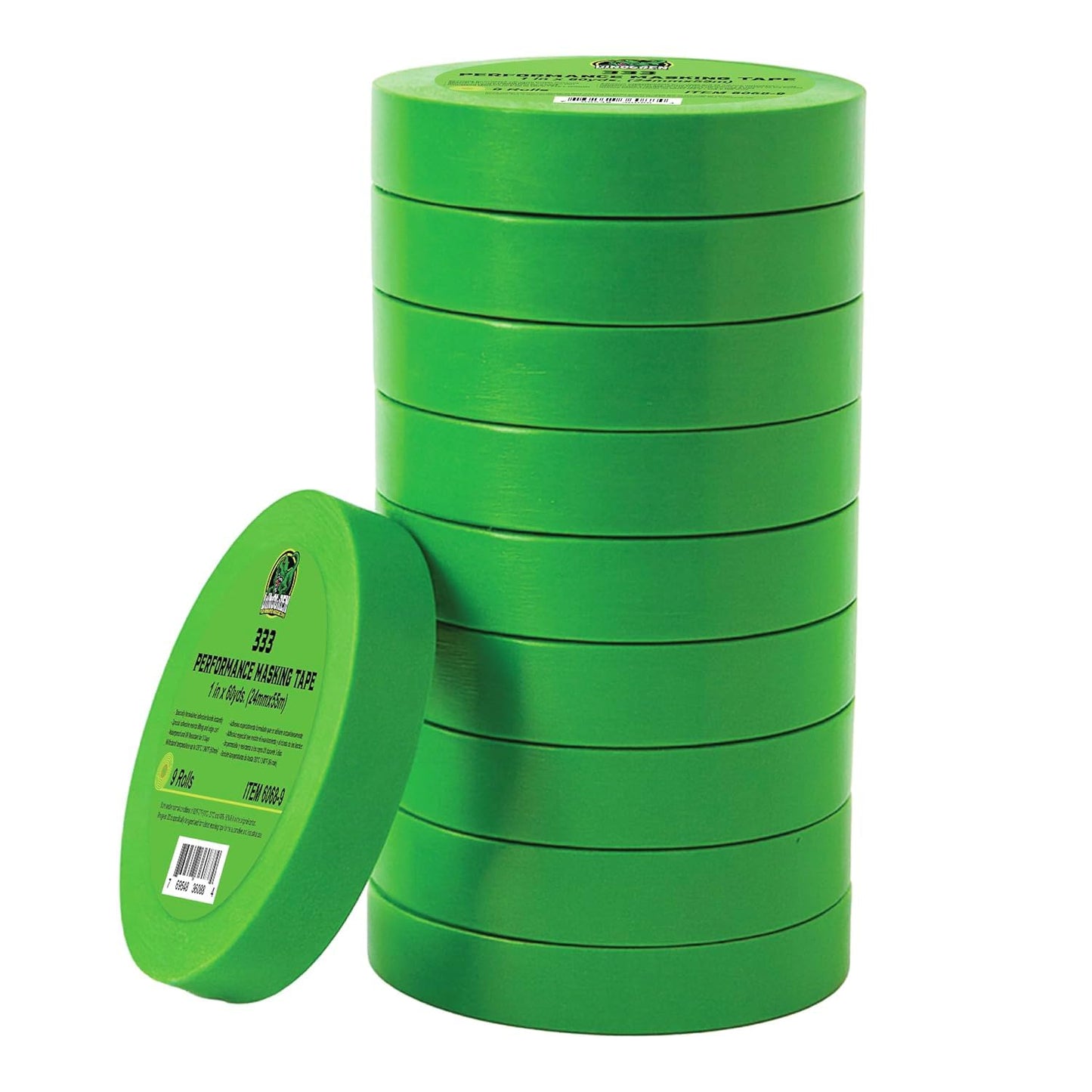 LAUCO DINOGREN High Performance Green Masking Tape for Car Paint, Detailing, & Auto Body - Heat & Water Resistant, Multi-Purpose (1 Inch x 60 Yards, 36 Rolls/Case)
