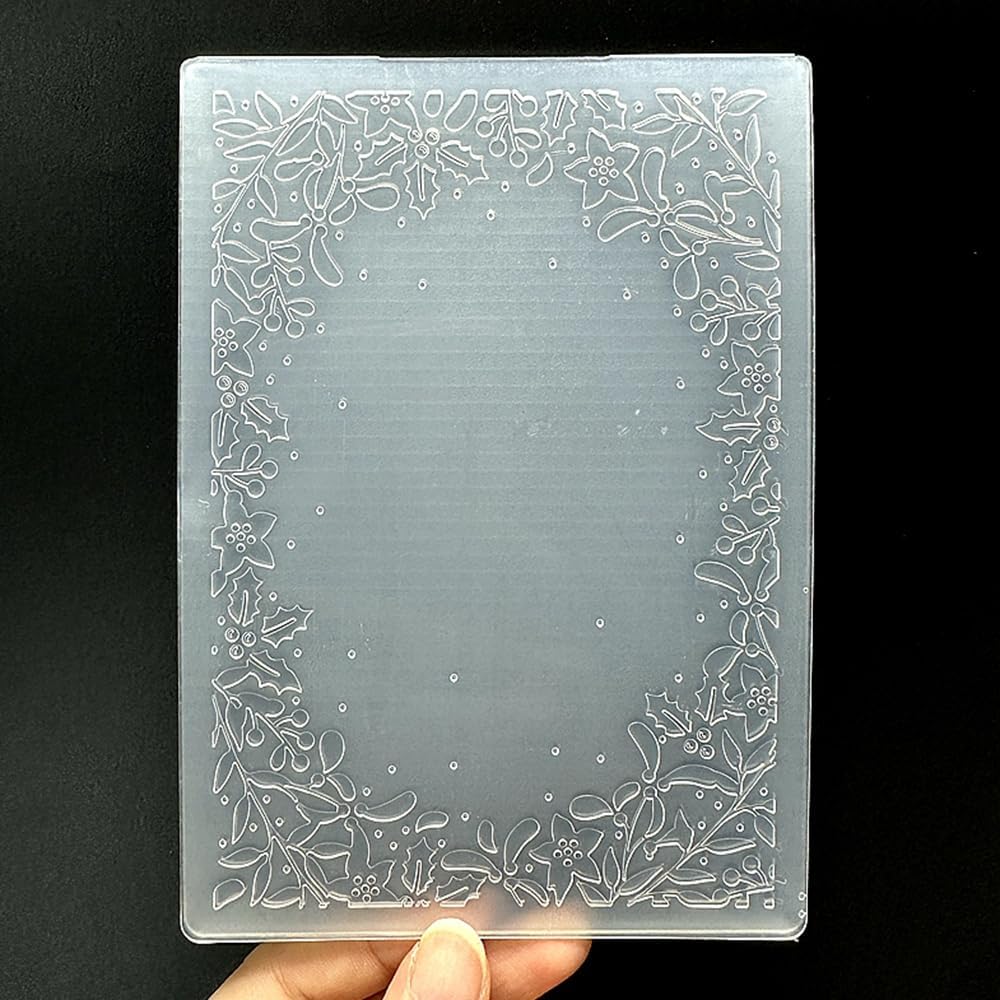3D Plastic Embossing Folder Template Christmas Leaf Border Texture A6 Size for Card Making DIY Scrapbooking Paper Crafting Handmade Crafts Scrapbooking Arts Supplies Scrapbook Decor