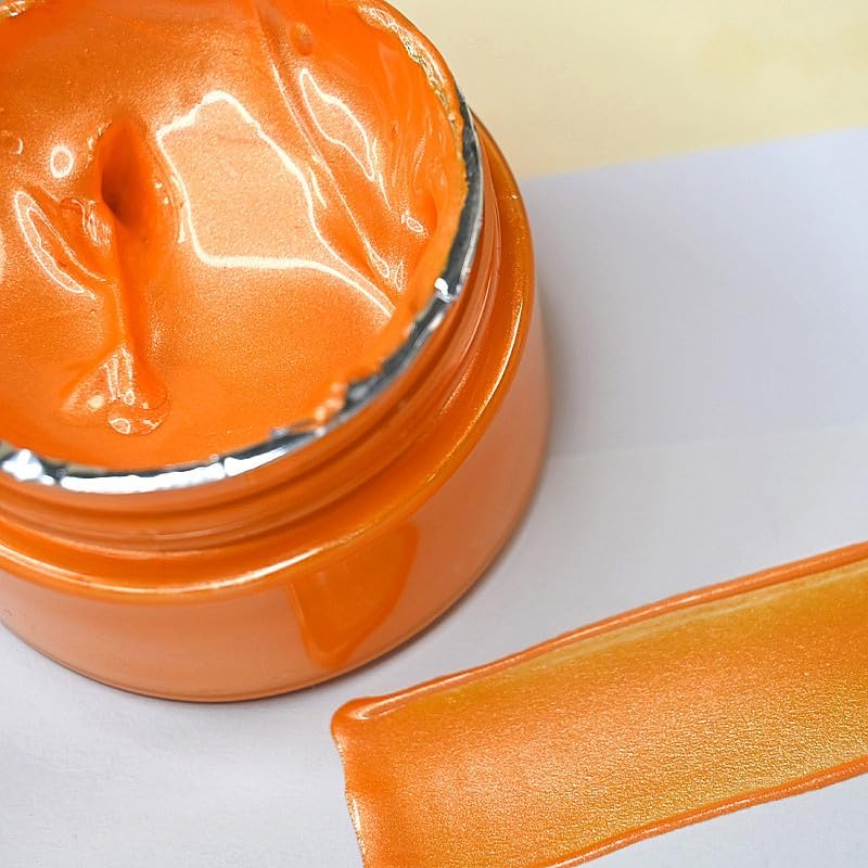 Shimmer Metallic Acrylic Paint Metallic Chalk Paste 1.7oz/50ml Orange, Ideal for Wood/T-Shirts/Glass/Stone, DIY Crafts Projects Glitter Pearlescent Golden Pigment Suitable for Beginners Artists
