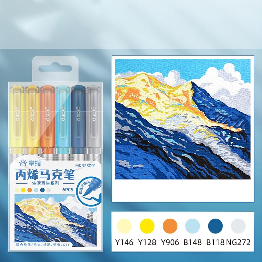 6 Color Acrylic Paint Markers, Brush Tip Acrylic Paint Pens With Visual Ink Window, Fabric Paint Markers for Clothes, Textile - High Coverage on Wood, Glass, Rock - DIY Art Supplies for Kids, Adults