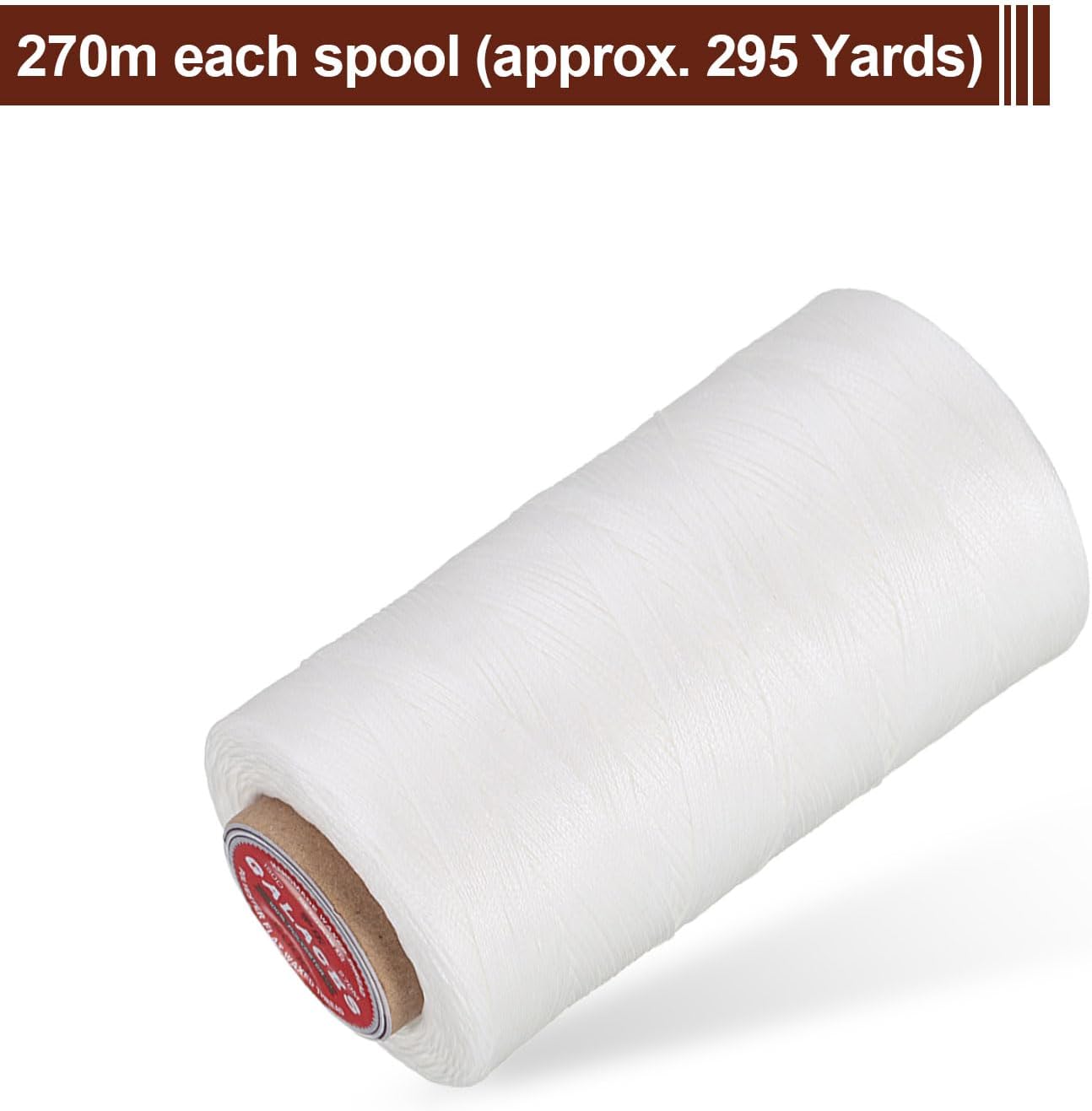 uxcell Flat Leather Sewing Waxed Thread, 270m / 295 Yards Polyester Wax String, 150D Wax Stitching Cord for Leather Crafts, Bookbinding, Bracelets Braided, White