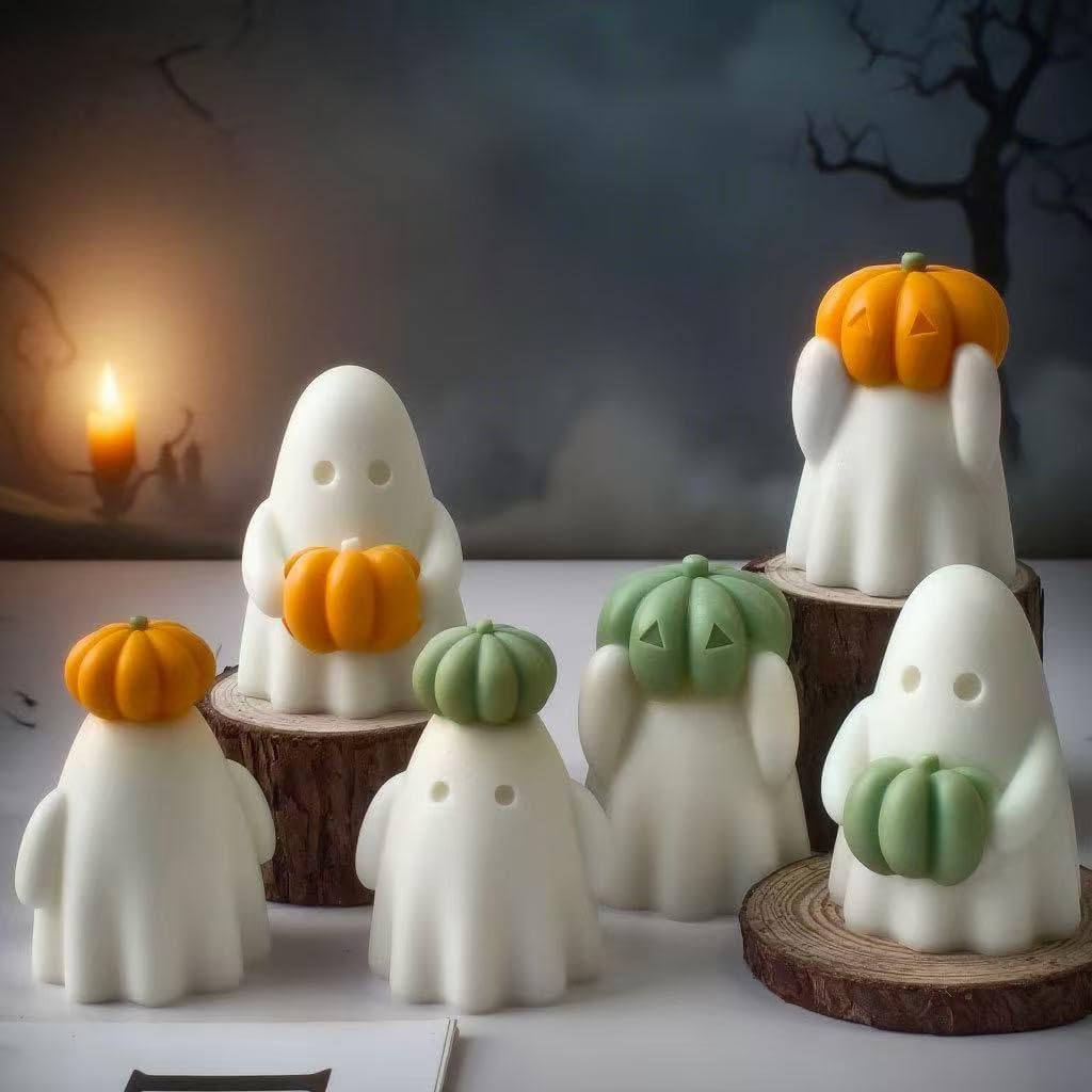 Ghost Holding Pumpkin Resin Mold, Halloween Candle Making Molds Fun Kit Cute Ghost and Pumpkin Epoxy Resin Molds Silicone DIY Craft