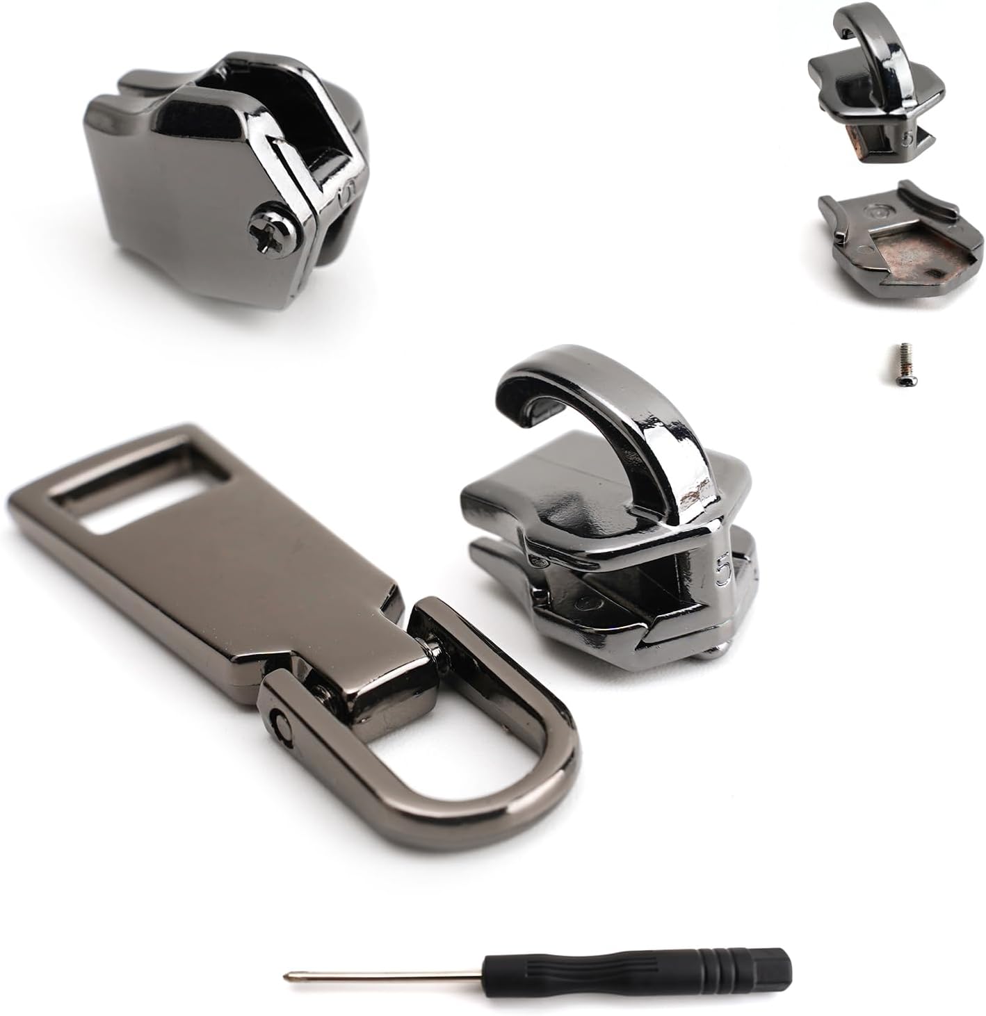 AKTIOIN Metal Zipper Repair Kit for Jackets, Luggage, Bags, Backpack, No Sewing Required Detachable Zip Heads Zipper Pull Replacement (#5 Black)