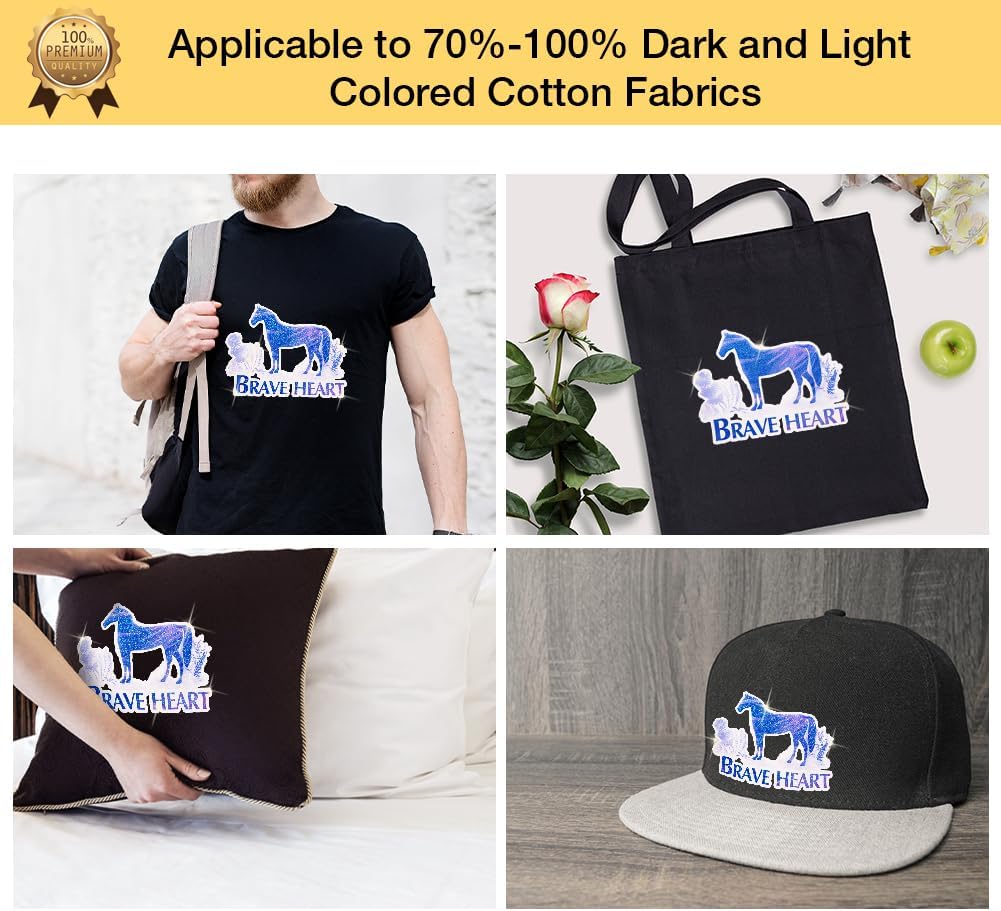 TransOurDream Glitter 2.0 Heat Transfer Paper for Inkjet Printer (20 Sheets, 8.5x11'') Printable Heat Transfer Vinyl for T Shirts Iron on Transfers for Light & Dark Fabrics(TOD-GL2-20)