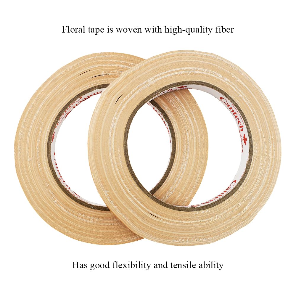 HAHIYO Light Brown 0.5Inch Wide Floral Tape, Waterproof Florist Tape Flower Wrap Adhesive Waterproof Decorative Tape for Bouquet Stem Wrapping Flower Arranging Floral Craft, 2Rolls 200Feet/66Yard