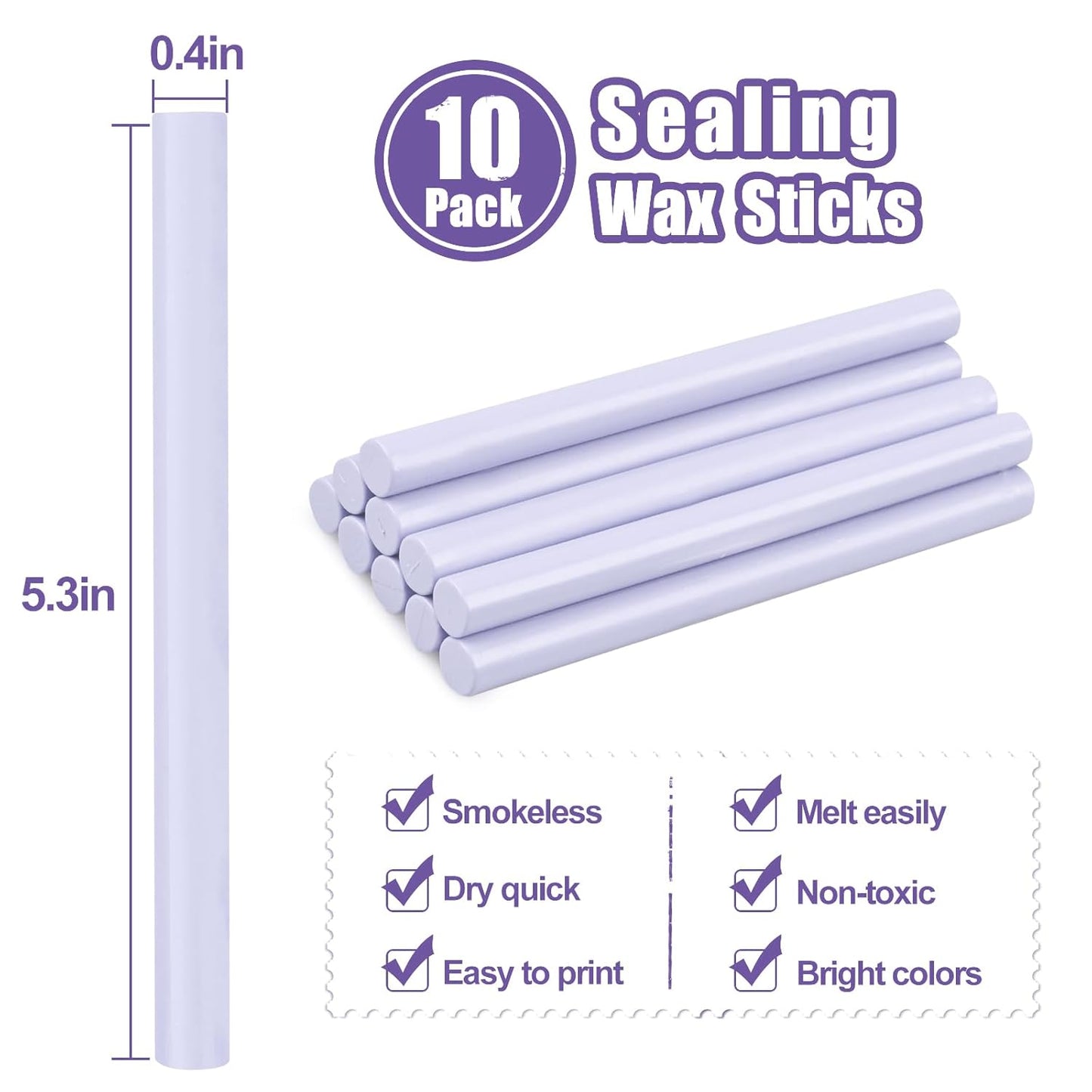 Glue Gun Sealing Wax Sticks for Wax Seal Stamp -Light Purple, Great for Wedding Invitations, Cards Envelopes, Snail Mails, Wine Packages, Christmas Gift Ideas, Pack of 10