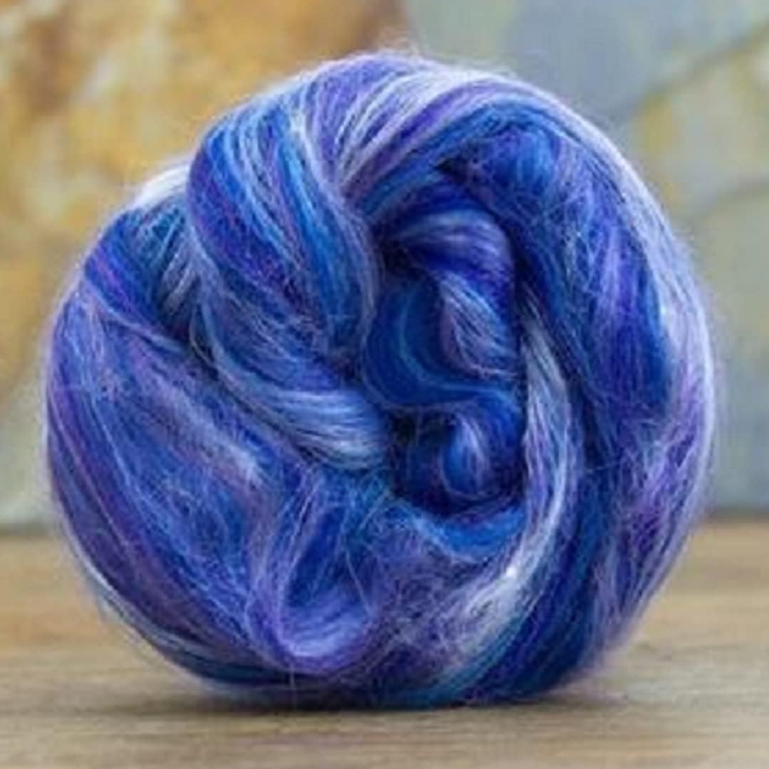 Revolution Fibers – Constellation Range Roving (8 Ounces) | Multicolored Tonal Blend of 70% Dyed Merino and 30% Tussah Silk Combed Top | Soft Fiber for Felting, Spinning, Knitting (Phoenix Blue)