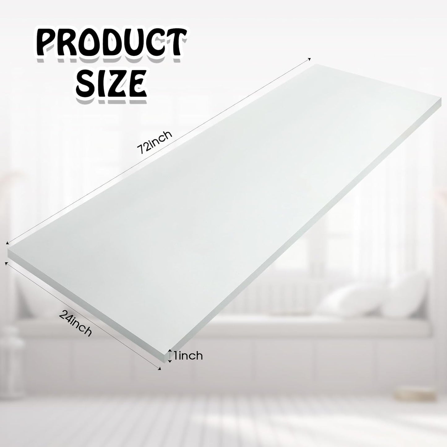 Amylove Polyurethane Foam 24" x 72" High Density Cushion Upholstery Foam Sheet for Seat Replacement DIY Projects Chairs Headboards Sofas Home(1" x 24" x 72",White)